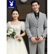 Playboy (PLAYBOY) Business Professional Formal Wear Groom Wedding Suit Suit Men's Korean Slim Dress Suit British Top Men Gray Single Button Suit+Pants+Tie XL Recommended 120-135Jin Jin equals 0.5 kg