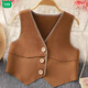 Wooden house parent-child clothing 2026 autumn mother-daughter clothing fashionable western dress family of three autumn clothing vest French women's long skirt brown vest 100 girls