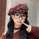 Spring and Autumn Octagonal Hat Women's Retro Newsboy Hat Niche Casual Plaid Beret Progressive Hat Khaki One Size