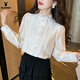 Playboy (PLAYBOY) French-style fungus-edged long-sleeved chiffon shirt for women 2026 autumn new chic age-reducing temperament top official flagship white S