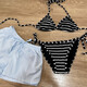 Striped European and American sexy bikini vacation beach loose striped shorts can be worn outside BM style split swimsuit ins black and white striped bikini + shorts M