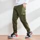 INTERIGHT[Two pieces] Casual pants men's sports pants men's small-foot nine-point pants trendy loose trousers men's ankle overalls men's casual men's wear 1936 black + military green M