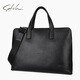 SATCHI men's bag business briefcase first layer cowhide handbag large capacity shoulder crossbody bag computer bag black 14 inches