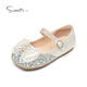 Snuffy children's princess shoes girls' crystal shoes spring little girl fashion sparkling shoes comfortable single shoes moonlight silver 25