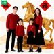 Wooden house festive parent-child outfit sweater autumn and winter family of three winter mother and child burgundy sweater New Year mother and daughter dress burgundy sweater boys style 140 children height about 133cm