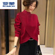 ROMON Cardigan Women's Chinese Red Knit Sweater Half Turtle Collar Loose Western Style Autumn and Winter New European Station Bottoming Sweater Bright Red Beads M 90Jin Jin is equal to 0.5kg -105Jin Jin is equal to 0.5kg