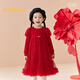 巴拉巴拉【商场同款】儿童连衣裙女童2026新款春装泡泡袖网纱裙子 中国红60611 110