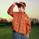 ASK JUNIOR Children's Shirt 2026 Spring Medium and Large Children's Plaid Contrast Color Lapel Long-Sleeved Shirt Same Style Jacket for Boys and Girls Orange 110