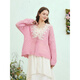 Two or three things are nostalgic for inertia 2026 spring new style sweet lace stitching hollow mohair strap knitted cardigan for women light pink-y S