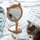 Anniversary gift, high-end original design solid wood makeup mirror, LED makeup table decoration for girlfriend, cute and creative Miss Meow makeup mirror, beech wood glossy model