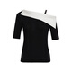 NEXY.CO same style 2026 spring new contrasting slanted shoulder slim knitted sweater simple top black S