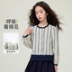 Princess Yuanyuan Retro Striped Shirt Girls' Lace Spliced Shirt Spring and Autumn Children's French Puff Sleeve Bottoming Top