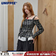 UNIFREE Spring 26 American College style irregular hem design fashionable age-reducing slim long-sleeved shirt Black L