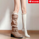 Perfect milk white twist socks for women in autumn and winter, versatile mid-calf stockings with boots, lace twist calf socks_milk white 53cm, one size fits all