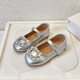 Girls' Leather Shoes 2026 Spring and Autumn New Rhinestone Versatile Children's Princess Shoes Non-Slip Soft Bottom Flat Shoes Champagne Color Single Layer 27 Inner Length 17.5cm