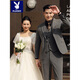 Playboy (PLAYBOY) Business Professional Formal Wear Groom Wedding Suit Suit Men's Korean Slim Dress Suit British Top Men Gray Single Button Suit+Pants+Tie XL Recommended 120-135Jin Jin equals 0.5 kg