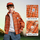 ASK JUNIOR Children's Shirt 2026 Spring Medium and Large Children's Plaid Contrast Color Lapel Long-Sleeved Shirt Same Style Jacket for Boys and Girls Orange 110