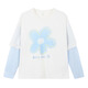 Xiaoyinman children's clothing girls pure cotton T-shirt fake two-piece 26 spring middle and older girls flower printed bottoming shirt off-white 150
