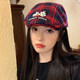 Xiaohongshu Korean style red plaid puppy forward hat for women spring and autumn all-match niche beret big head circumference red plaid M (5658cm)