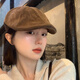 U&MUDI Japanese retro suede brown progressive hat for women with big head circumference and face, small literary and artistic versatile reverse beret hat trendy black one size (55-59cm)