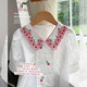 SEVEN BOBI No. 7 Children's Warehouse Girls' Korean Embroidered Short-Sleeved Shirt Summer New Style Children's Lapel Puff Sleeve Casual Top Trendy White Ready Stock 120 cm