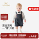 YEEHOO shopping mall same style newborn clothes for boys, handsome little prince imitation denim harem crawling clothes, dark sapphire blue 66cm