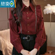 Xia Dian Suding Queen (SE.PSTP) red ruffled lapel shirt for women spring, autumn and winter new niche loose long-sleeved top cardigan shirt for women red M