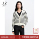 JUZUI fashion striped casual fake two-piece V-neck sweater for women 2026 spring new JTGC306019 off-white L