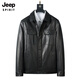 JEEP SPIRIT first layer vegetable tanned goatskin leather jacket Haining genuine leather men's leather jacket 2026 new autumn and winter middle-aged black L 170 103-117Jin Jin equals 0.5 kg