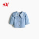 H&M Women's Shirt 2026 Spring New Collared Denim Fashion Trend Short Denim Jacket 1316675 Light Denim Blue/Flower XS 155/80