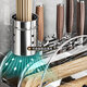 Tuojin gun gray kitchen chopping board storage rack knife holder pot lid knife spoon integrated storage rack countertop chopsticks and cutting board placement rack gun gray simple thickened stainless steel medium size (double chopstick barrel + chopping board holder + knife holder)