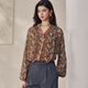 ROEYSHOUSE French retro floral V-neck chiffon shirt for women spring gentle lantern sleeves loose slimming top 13452 color S