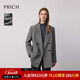 PRICH 100% sheep wool fashionable double-breasted plaid suit 2025 winter new mid-length coat new year 19 black L 170
