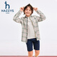 HAZZYS children's clothing boys' shirt 2026 spring new lapel woven plaid casual long-sleeved top barley gray 110