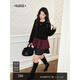 Wide color black sweater red plaid 25 autumn and winter Christmas wear new women's sweater top with base layer black M