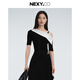 NEXY.CO same style 2026 spring new contrasting slanted shoulder slim knitted sweater simple top black S