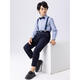 WVD children's piano performance suit boy dress flower girl dress birthday suit British style small host suit suspender style four-piece set - suspender + blue long sleeve + hidden e 130 CM