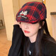Xiaohongshu Korean style red plaid puppy forward hat for women spring and autumn all-match niche beret big head circumference red plaid M (5658cm)