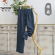 Woodpecker linen casual pants men's summer thin breathable cotton and linen straight wide-leg pants loose and versatile trousers apricot XL