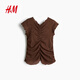 H&M 2026 Spring New Women's Draped Cotton Top 1320809 Brown XL 175/116
