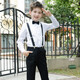 Feathered Duck Children's Dress Primary School Host Flower Girl Overalls Suit Boy Piano Cantata Performance Clothing Black Style 1 (shirt + trousers + suspenders + bow tie) size 130 (recommended height 117-126cm)