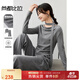 Chandubila fashionable and elegant lace-up one-line collar pleated waist top straight wide-leg pants suit dark gray M