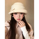 Shijanu retro French bow hat wig women's autumn and winter Hepburn style fisherman hat black brown water ripple milk white bow hat