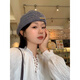 Xiaohongshu Korean-style retro hollow knitted beret for women with big head and face, small literary and versatile art reverse blue M (5658cm)