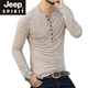 Jeep Spirit Spring- und Herbst-Herren-Mode-Knopf-Ling Langarm T-Shirt European und American Casual Henry Kragen Basishemd Top Herren Mode neue Khaki Referenz Details Größe S (empfohlene Höhe 165cm-170 cm)