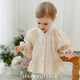 Happyology British children's spring new baby shirt lapel embroidered top puff sleeve long-sleeved shirt oatmeal color 92 (92cm)