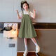 Girls summer dresses 2026 new style children's suspender skirt two-piece set fashionable girl princess dress Korean version green suit 170 cm