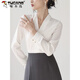 Woodpecker high-end collarless white shirt women's work clothes top autumn style temperament chiffon v-neck professional long-sleeved shirt white L
