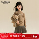 Taoding Girls Autumn and Winter T-shirt New Medium and Large Children's Casual Style Warm Solid Color Bottoming Shirt Children's Long Sleeve Camel 150