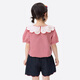 Xiaoyinman children's clothing girls cartoon wave collar shirt breathable 26 years old children's loose casual short-sleeved top red plaid 140